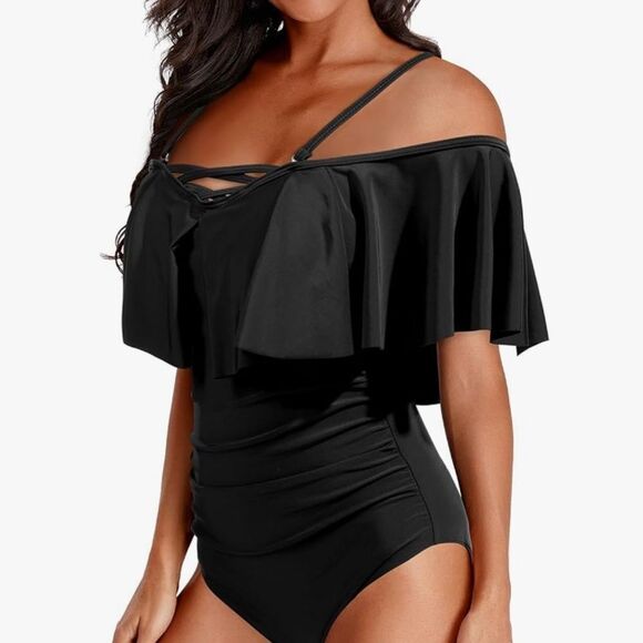 Holipick Women Off‎ Shoulder One Piece Swimsuits Tummy Control Bathing Suits NEW - Picture 2 of 6